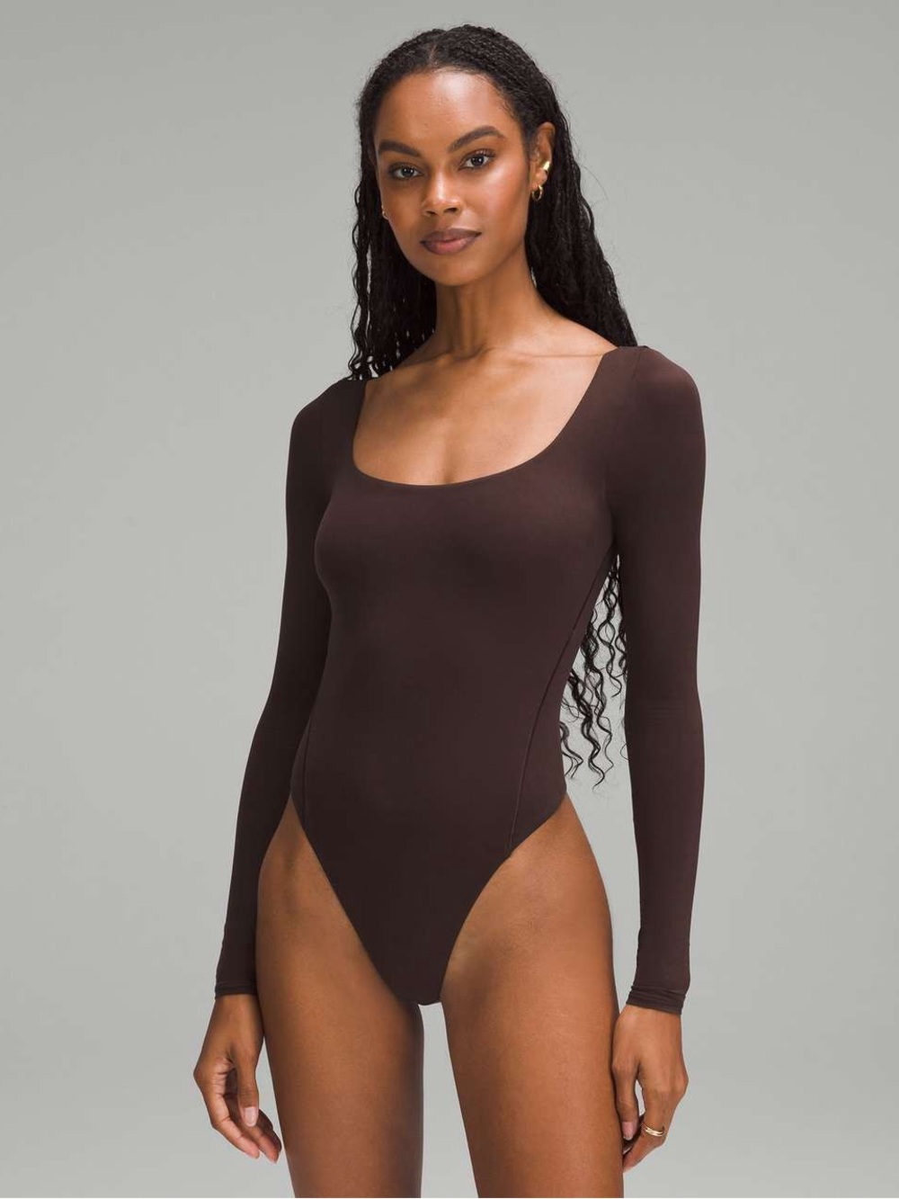 Lululemon • Wundermost Ultra-Soft Nulu Square-Neck Long-Sleeve Bodysuit brown